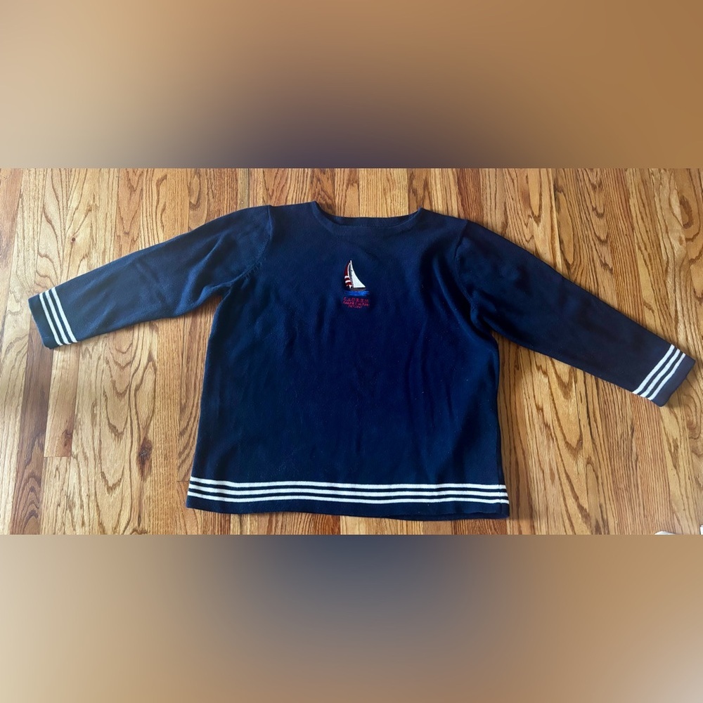 Ralph Lauren Navy Crew Sweater with Sailboat Embroidery